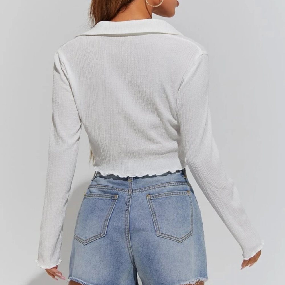 Lettuce trim button down collared crop top long sleeve white y2k 90s - Picture 2 of 2